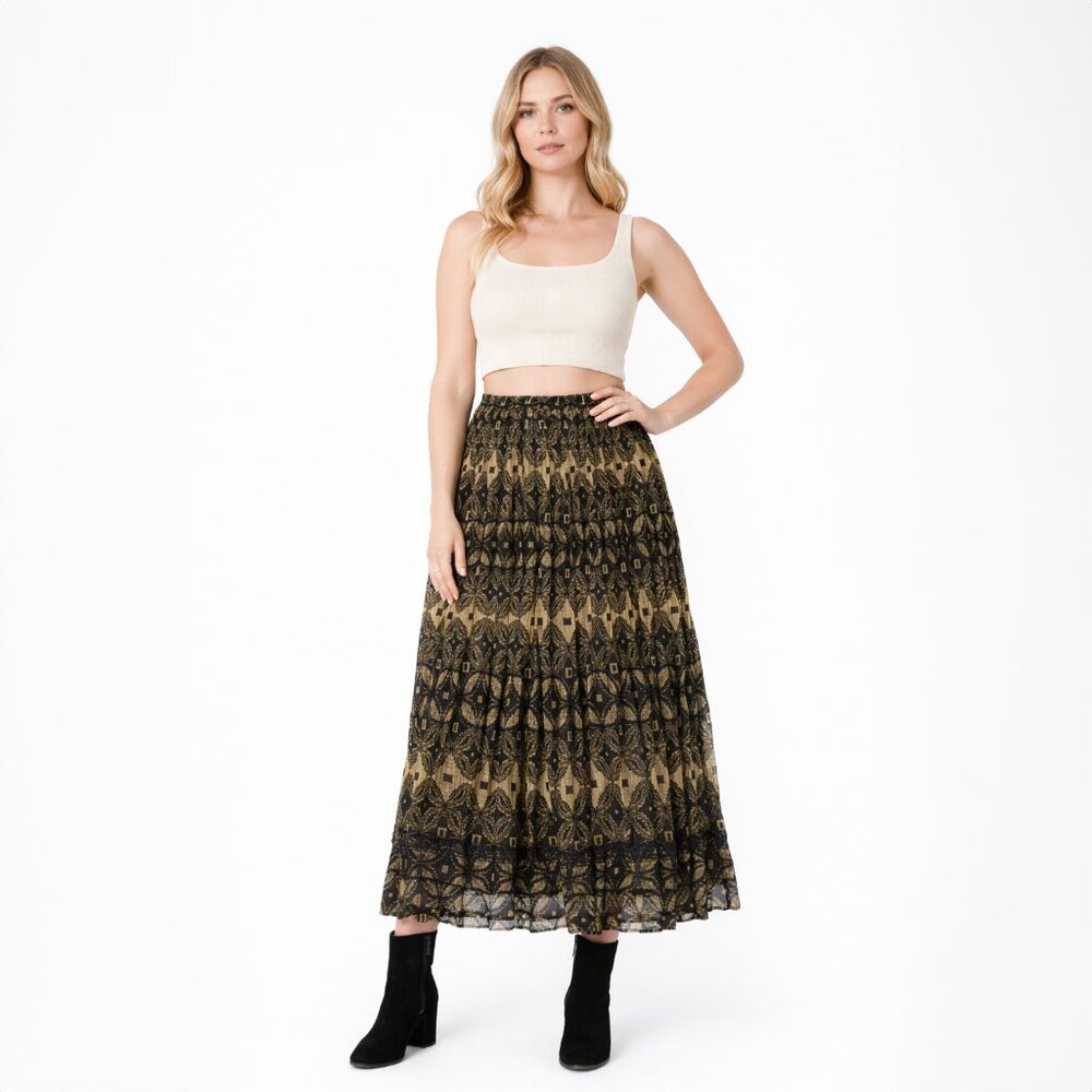 Badgley Mischka American Glamour Maxi Skirt M Crinkle Timeless Retro Evening